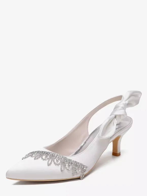 Chaussures de mariage en satin à bout pointu et strass n艙ud escarpins à bride arrière
