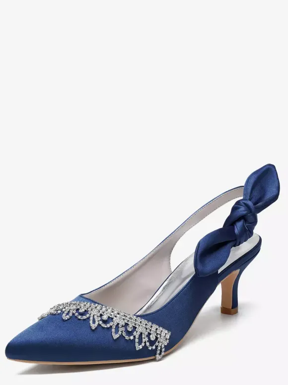 Chaussures de mariage en satin à bout pointu et strass n艙ud escarpins à bride arrière