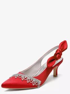 Chaussures de mariage en satin à bout pointu et strass n艙ud escarpins à bride arrière
