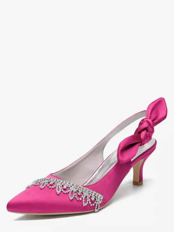 Chaussures de mariage en satin à bout pointu et strass n艙ud escarpins à bride arrière
