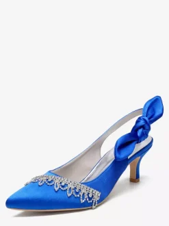 Chaussures de mariage en satin à bout pointu et strass n艙ud escarpins à bride arrière