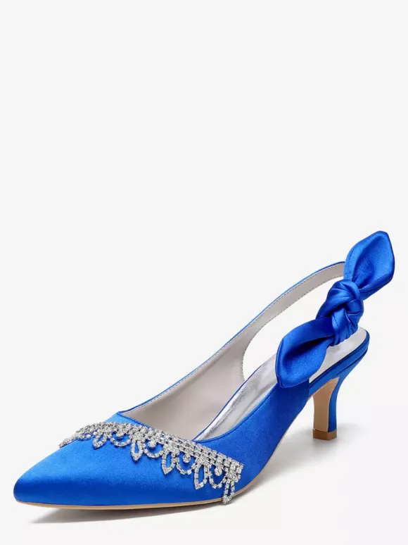 Chaussures de mariage en satin à bout pointu et strass n艙ud escarpins à bride arrière