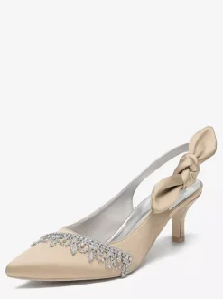 Chaussures de mariage en satin à bout pointu et strass n艙ud escarpins à bride arrière
