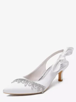 Chaussures de mariage en satin à bout pointu et strass n艙ud escarpins à bride arrière