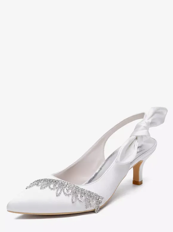 Chaussures de mariage en satin à bout pointu et strass n艙ud escarpins à bride arrière
