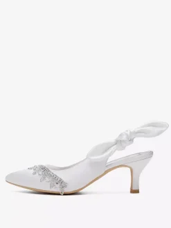 Chaussures de mariage en satin à bout pointu et strass n艙ud escarpins à bride arrière