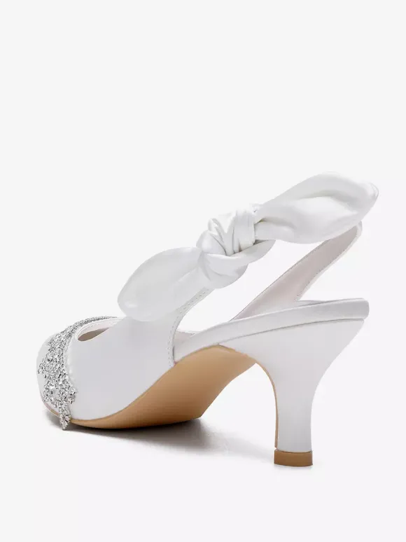 Chaussures de mariage en satin à bout pointu et strass n艙ud escarpins à bride arrière