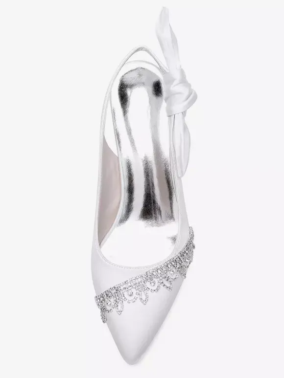 Chaussures de mariage en satin à bout pointu et strass n艙ud escarpins à bride arrière