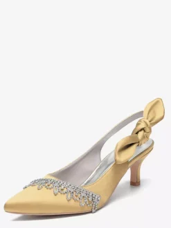 Chaussures de mariage en satin à bout pointu et strass n艙ud escarpins à bride arrière