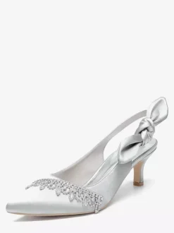Chaussures de mariage en satin à bout pointu et strass n艙ud escarpins à bride arrière