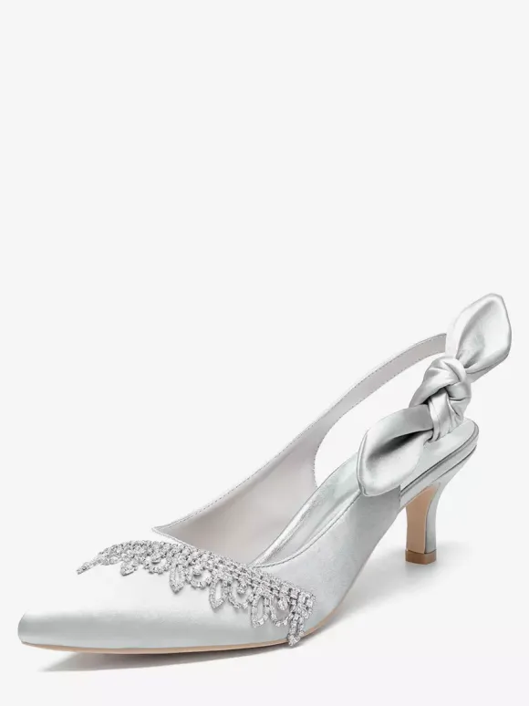 Chaussures de mariage en satin à bout pointu et strass n艙ud escarpins à bride arrière
