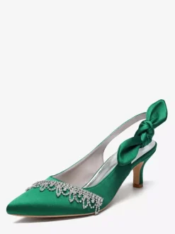 Chaussures de mariage en satin à bout pointu et strass n艙ud escarpins à bride arrière