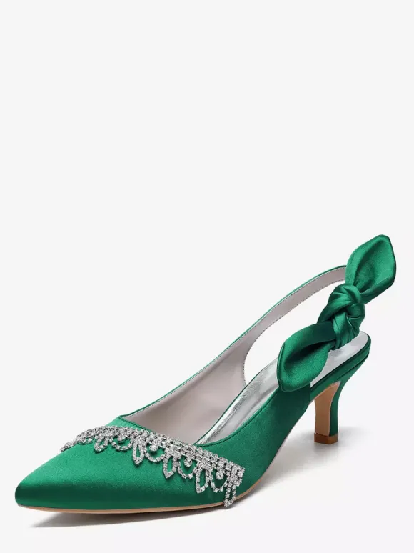 Chaussures de mariage en satin à bout pointu et strass n艙ud escarpins à bride arrière