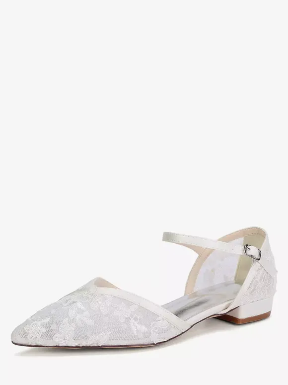 Chaussures de mariage en dentelle chaussures de mariée plates à bout pointu