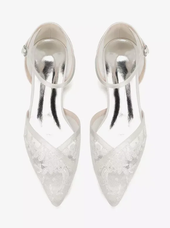 Chaussures de mariage en dentelle chaussures de mariée plates à bout pointu