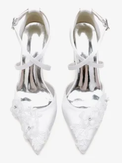 Chaussures de mariage Escarpins de mariée femme bride fleur en satin à bout pointu