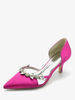 Chaussures De Mariage Escarpins De Mariée Soie Satin Bout Pointu Strass Chaussures De Mariée Escarpins À Talons