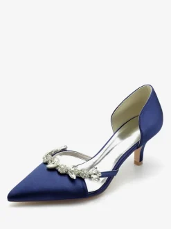 Chaussures De Mariage Escarpins De Mariée Soie Satin Bout Pointu Strass Chaussures De Mariée Escarpins À Talons