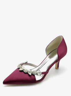 Chaussures De Mariage Escarpins De Mariée Soie Satin Bout Pointu Strass Chaussures De Mariée Escarpins À Talons