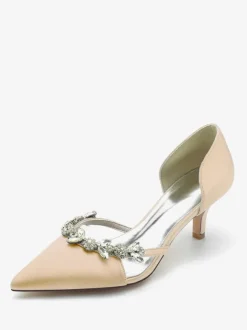 Chaussures De Mariage Escarpins De Mariée Soie Satin Bout Pointu Strass Chaussures De Mariée Escarpins À Talons