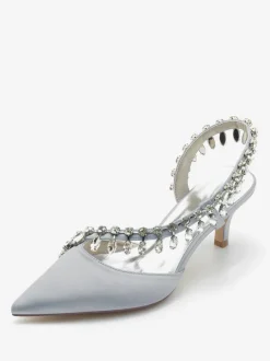 Chaussures De Mariage Escarpins De Mariée Soie Et Satin Bout Pointu Strass