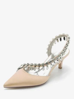 Chaussures De Mariage Escarpins De Mariée Soie Et Satin Bout Pointu Strass