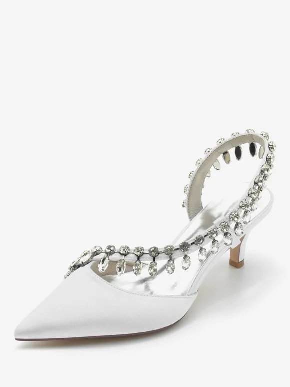 Chaussures De Mariage Escarpins De Mariée Soie Et Satin Bout Pointu Strass