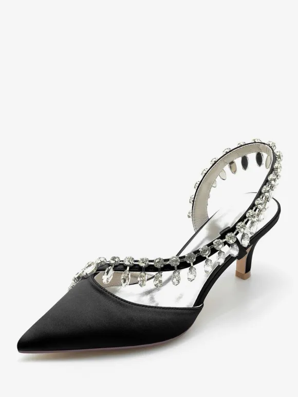 Chaussures De Mariage Escarpins De Mariée Soie Et Satin Bout Pointu Strass