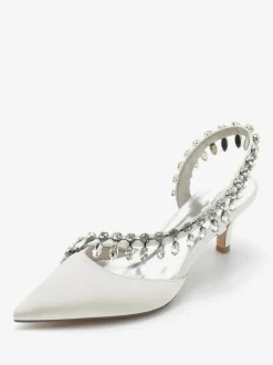 Chaussures De Mariage Escarpins De Mariée Soie Et Satin Bout Pointu Strass