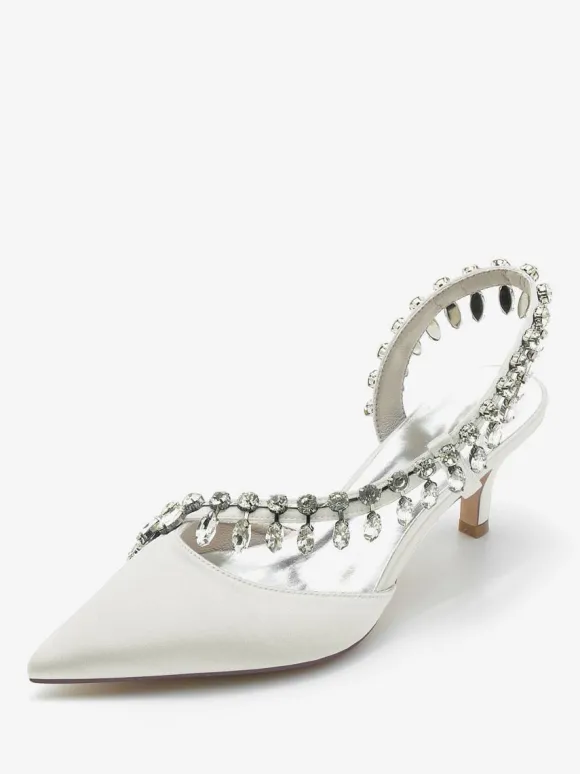 Chaussures De Mariage Escarpins De Mariée Soie Et Satin Bout Pointu Strass