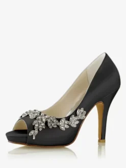 Chaussures de mariage Escarpins de mariée Satin Peep Toe Strass