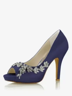 Chaussures de mariage Escarpins de mariée Satin Peep Toe Strass