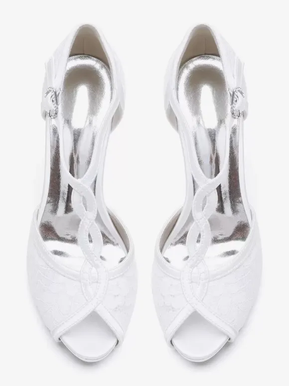 Chaussures de mariage Escarpins de mariée Dentelle Peep Toe Brodé