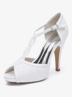 Chaussures de mariage Escarpins de mariée Dentelle Peep Toe Brodé