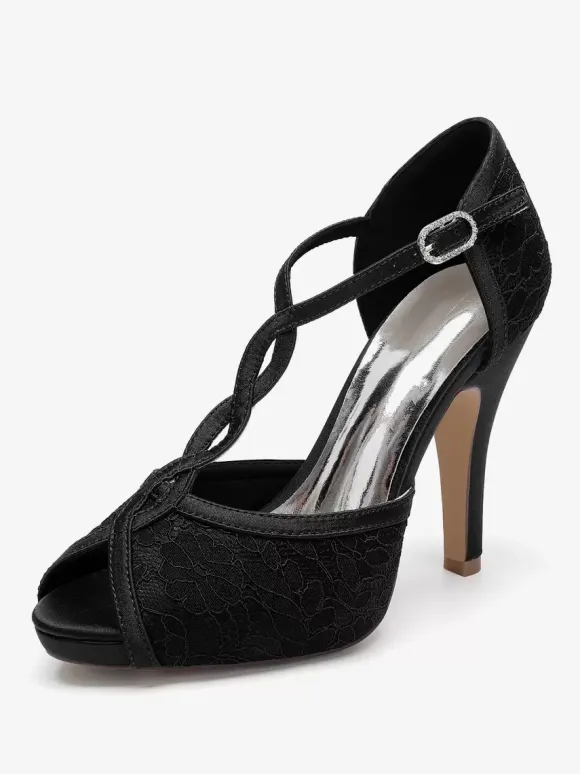 Chaussures de mariage Escarpins de mariée Dentelle Peep Toe Brodé