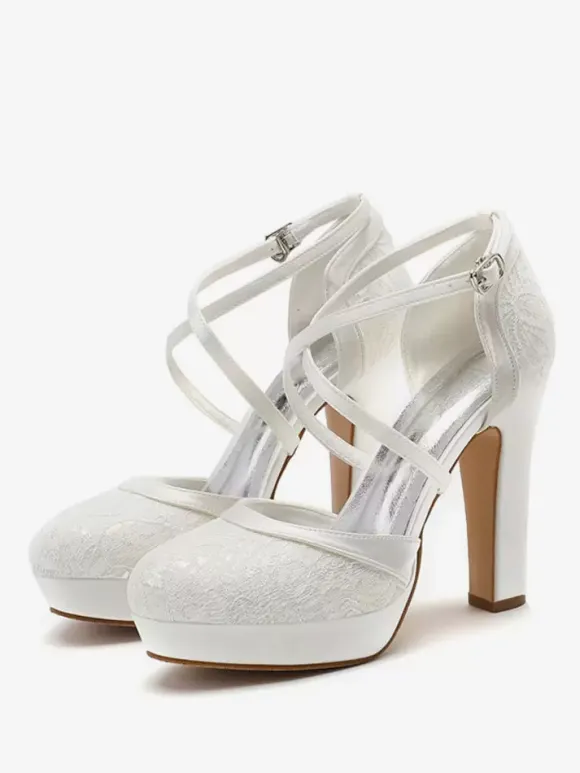 Chaussures de mariage Escarpins de mariée à bout rond brodés