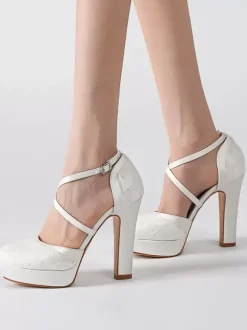 Chaussures de mariage Escarpins de mariée à bout rond brodés