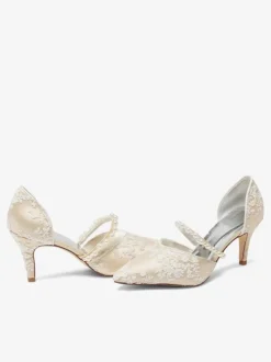 Chaussures de mariage femme Escarpins de mariée en dentelle à bout pointu brodé