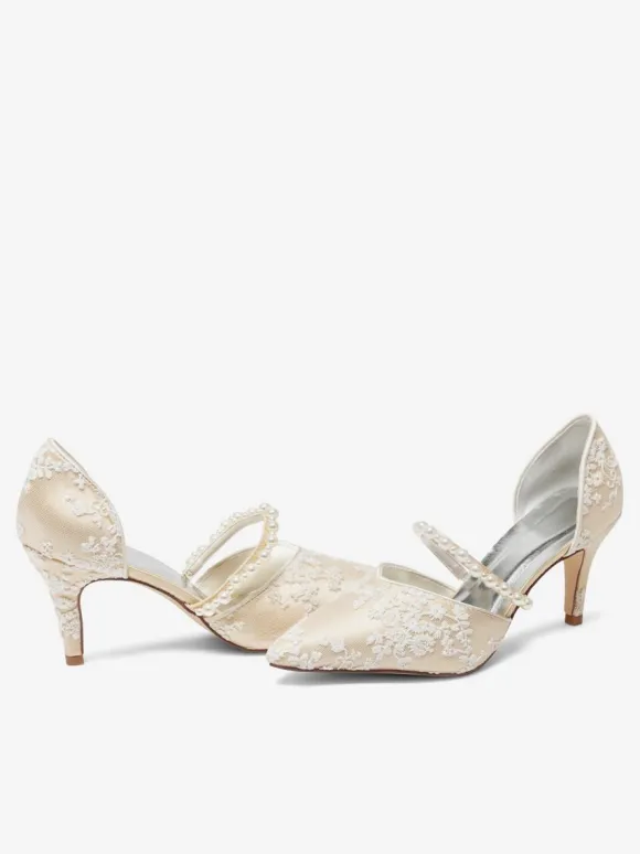 Chaussures de mariage femme Escarpins de mariée en dentelle à bout pointu brodé