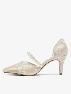 Chaussures de mariage femme Escarpins de mariée en dentelle à bout pointu brodé