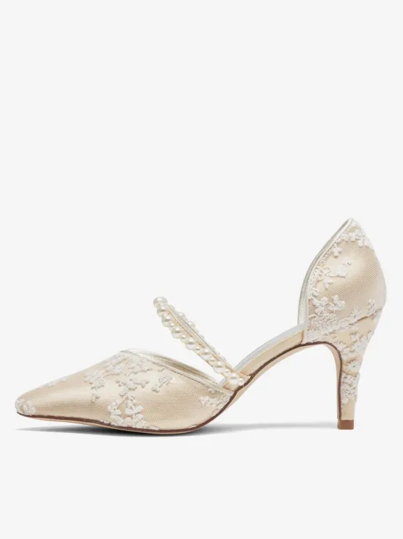 Chaussures de mariage femme Escarpins de mariée en dentelle à bout pointu brodé