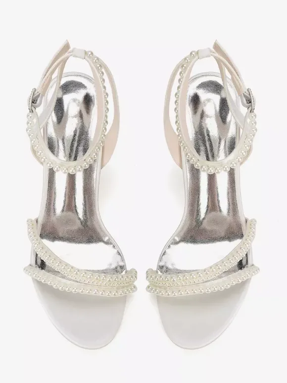 Chaussures de mariage ivoire à talons épais et perles