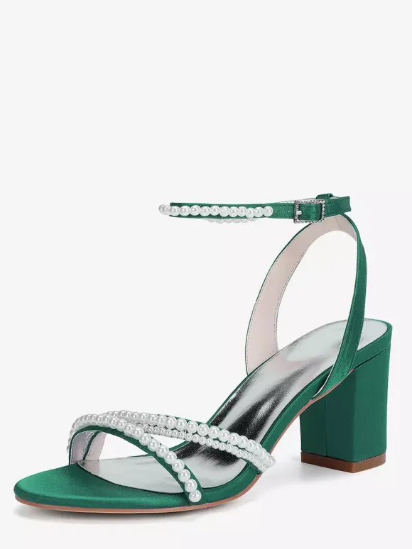 Chaussures de mariage ivoire à talons épais et perles