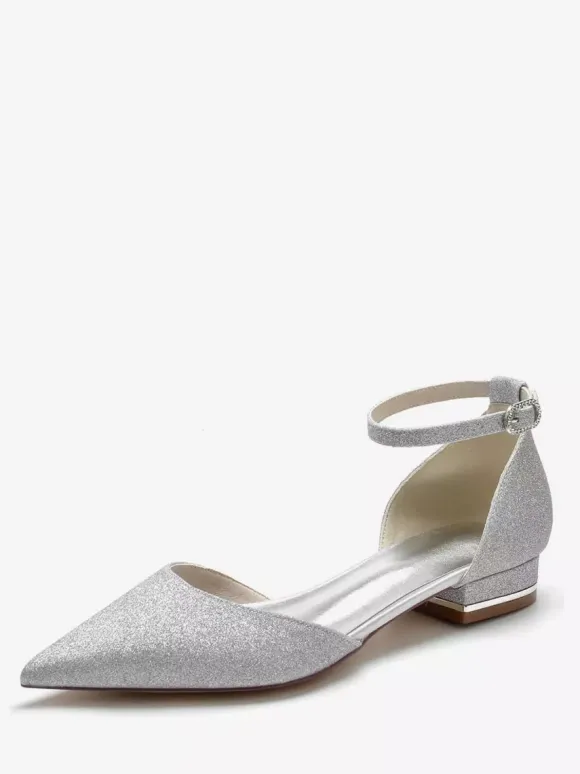 Chaussures de Mariage Plate Femme avec Bout Pointu Unicolore