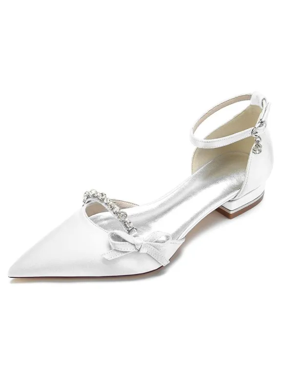 Chaussures de Mariage Plate Femme avec Bout Pointu en Paillette Unicolore