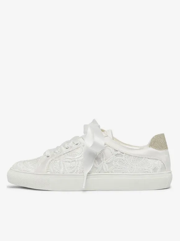 Chaussures de mariage pour femmes en toile à bout rond chaussures de baskets de mariée plates