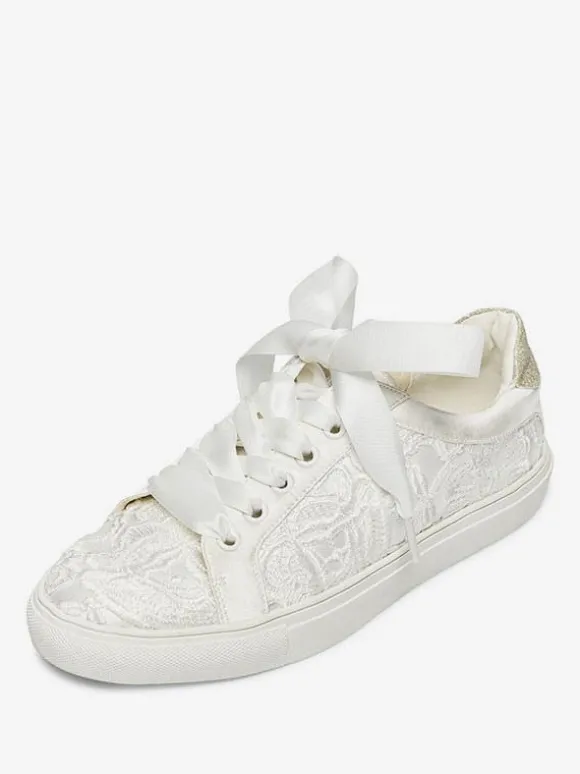 Chaussures de mariage pour femmes en toile à bout rond chaussures de baskets de mariée plates