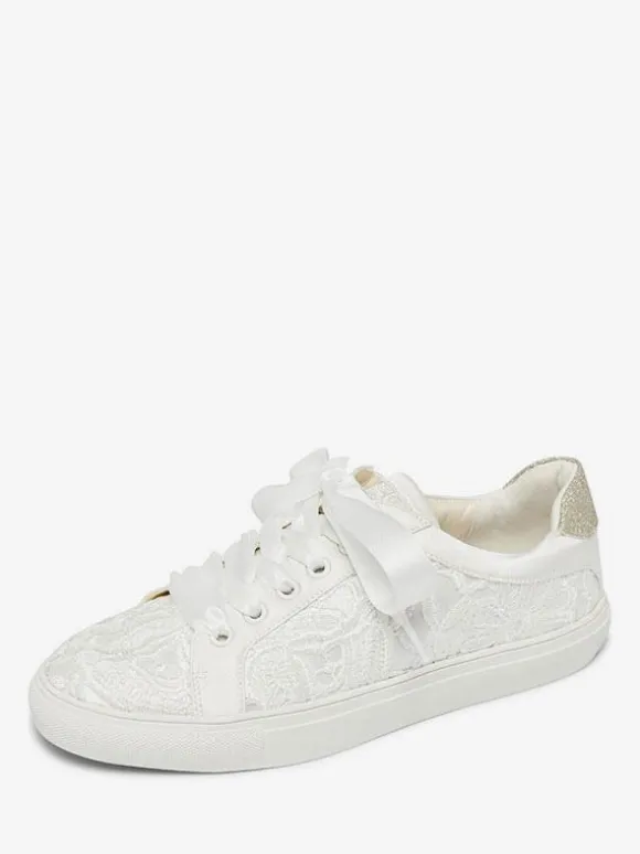Chaussures de mariage pour femmes en toile à bout rond chaussures de baskets de mariée plates