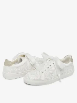 Chaussures de mariage pour femmes en toile à bout rond chaussures de baskets de mariée plates