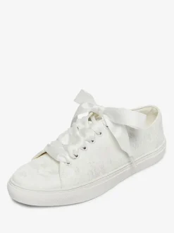 Chaussures de mariage pour femmes en toile à bout rond chaussures de baskets de mariée plates